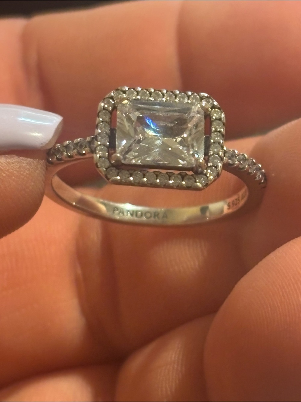 Pandora Silver Emerald-Cut CZ Halo Ring